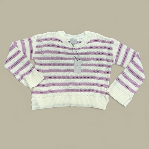 gypsy cloud Sweaters - Cozy Striped White and Purple Sweater